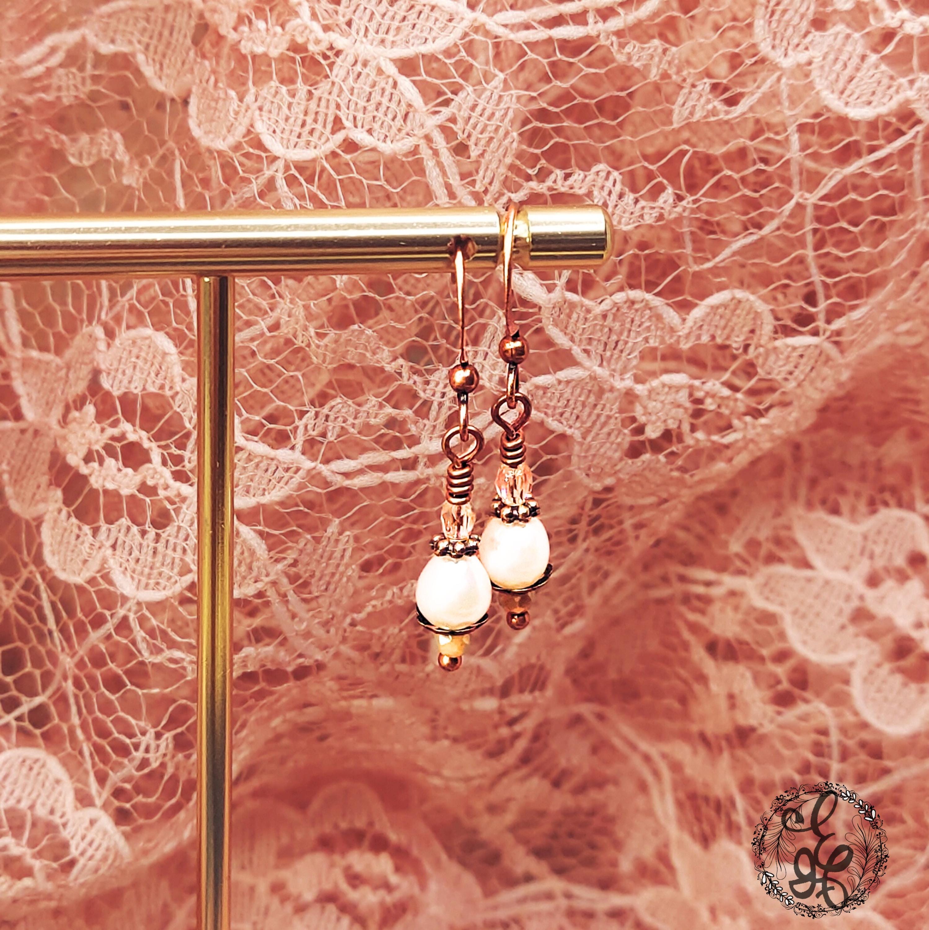 Freshwater Pearl Drop Earrings – Antique Copper & Czech Glass – Hypoallergenic, Vintage-Inspired Dangle Earrings