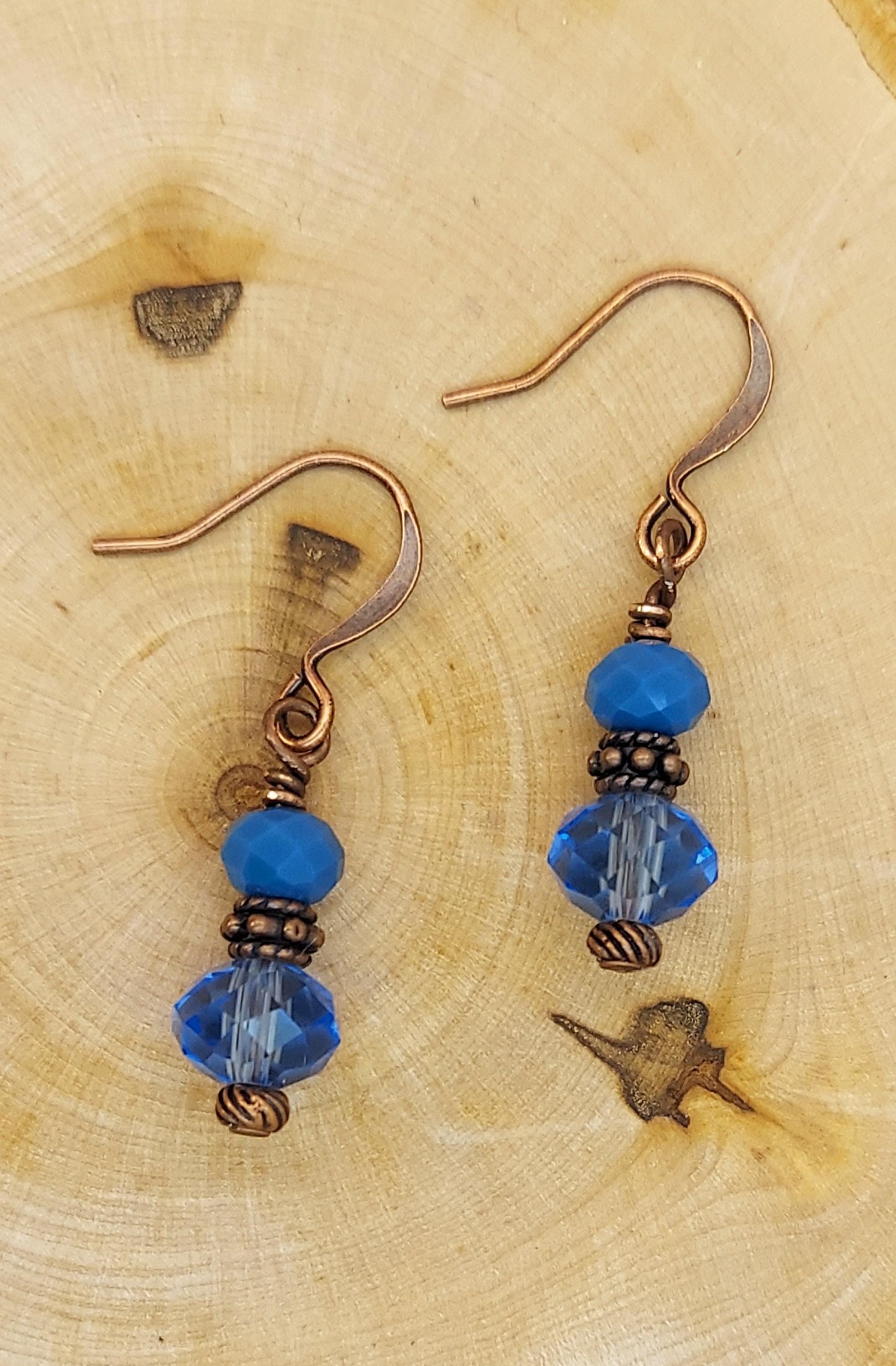Montanna Blue Crystal Dangle Earrings Rachel Dangling Earrings Antique Copper Earrings