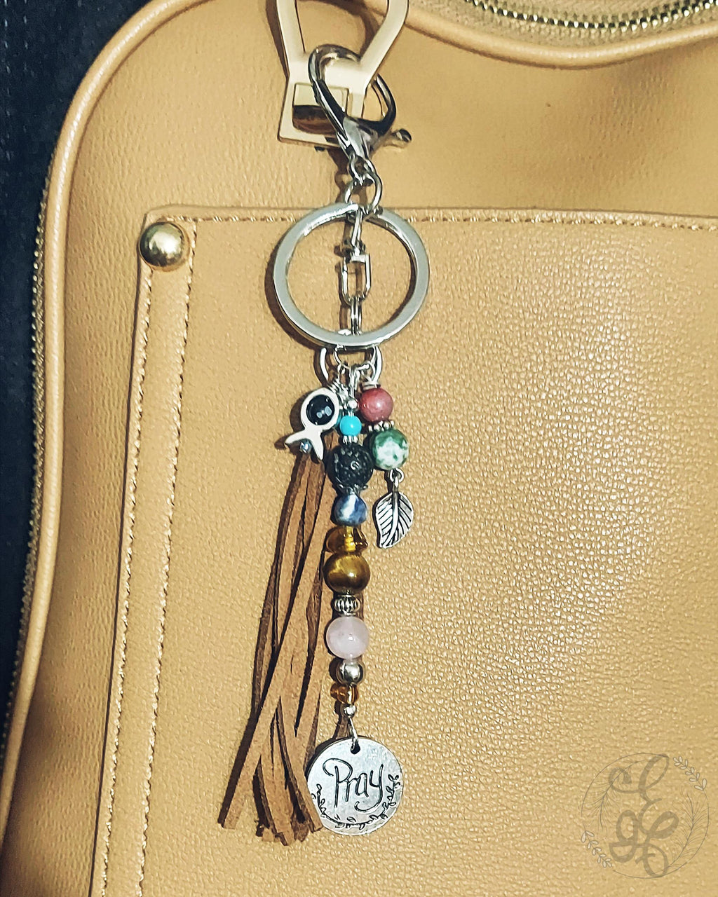 Artisan Prayer Keychain – Gemstone Beaded Purse Charm & Bag Clip