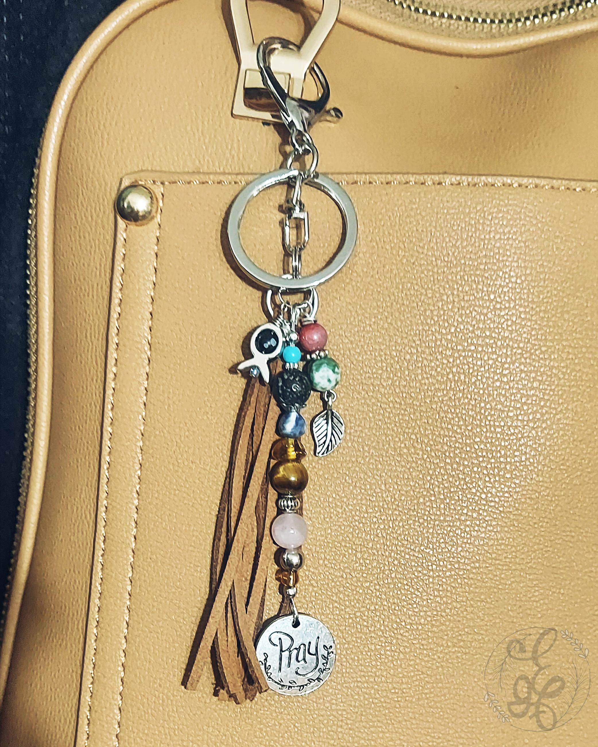 Artisan Prayer Keychain – Gemstone Beaded Purse Charm & Bag Clip