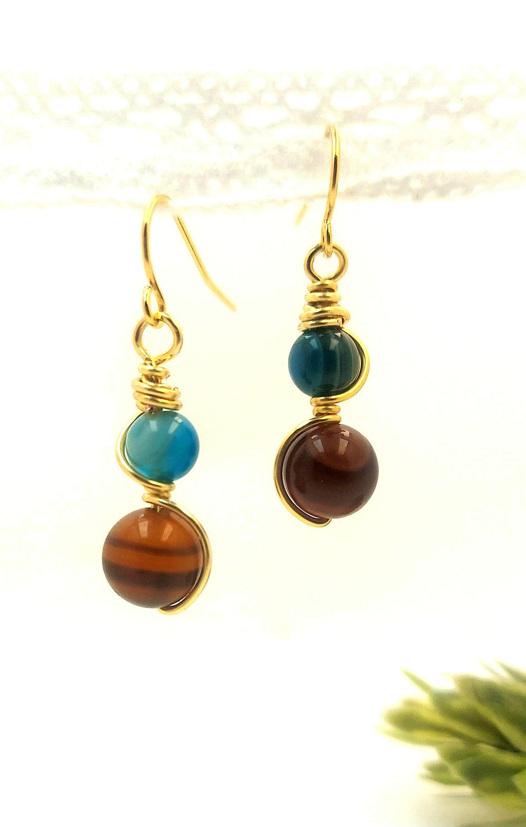 Orange and Blue Agate and Carnelian Earrings beaded Earrings Gemstone Dangle Earring Gifts for Her