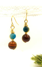Orange and Blue Agate and Carnelian Earrings beaded Earrings Gemstone Dangle Earring Gifts for Her