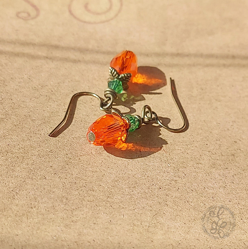 Crystal Carrot Dangle Earrings for Spring- Whimsical Jewelry
