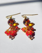 Czech Glass Dangle Earrings – Vintage-Inspired Amber and Red Floral Earrings, Crystal Beaded Jewelry