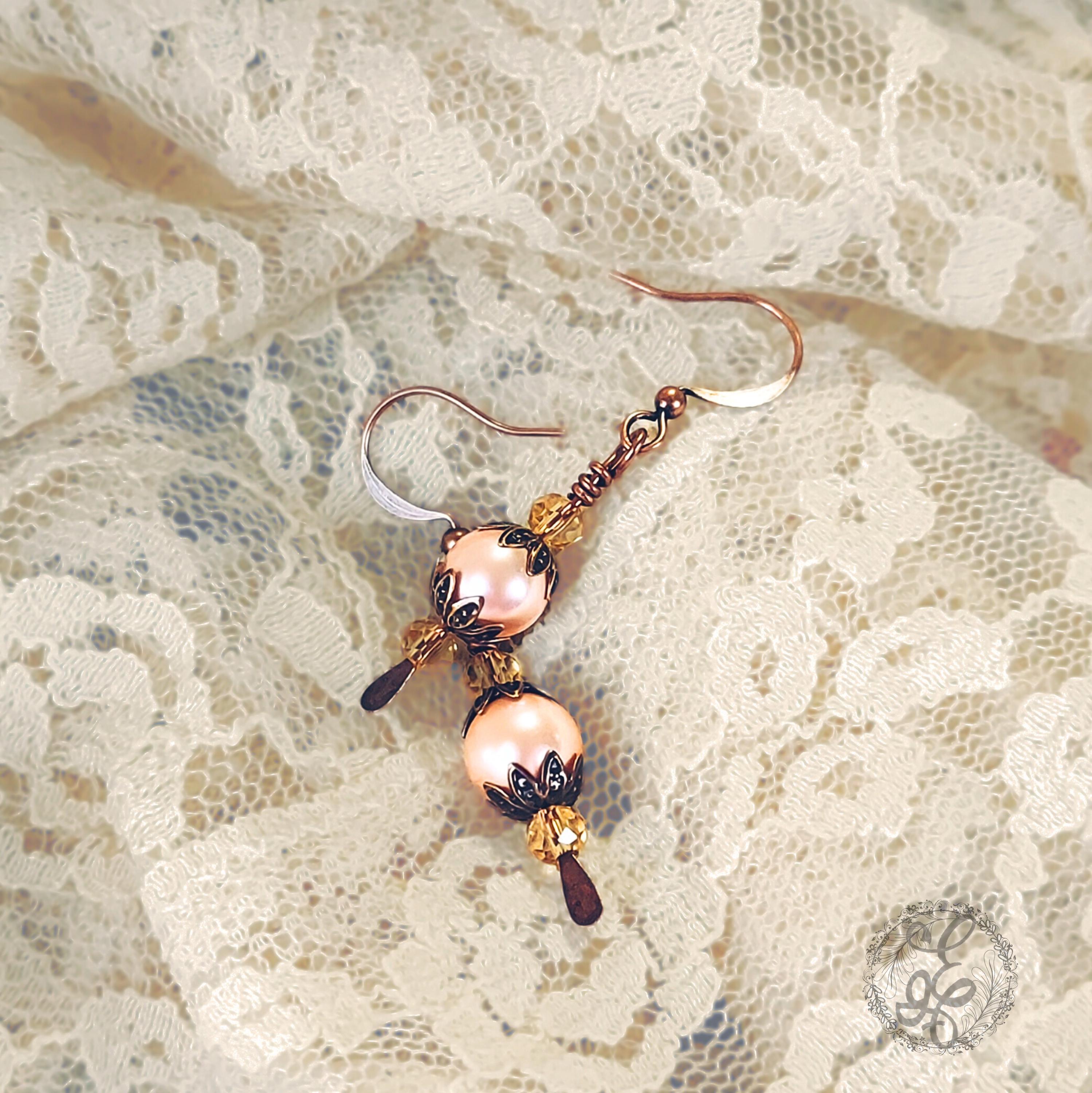 Victorian-Inspired Pearl & Crystal Earrings | Antique Copper Hypoallergenic Dangles