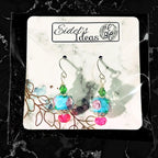 Rose Dangle Drop Earrings, blue pink and green danity earrings
