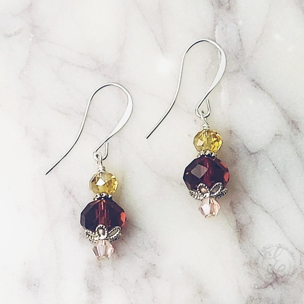 Plum Crystal Dangle Earrings | Artisan Earrings in Copper, Silver, or Bronze