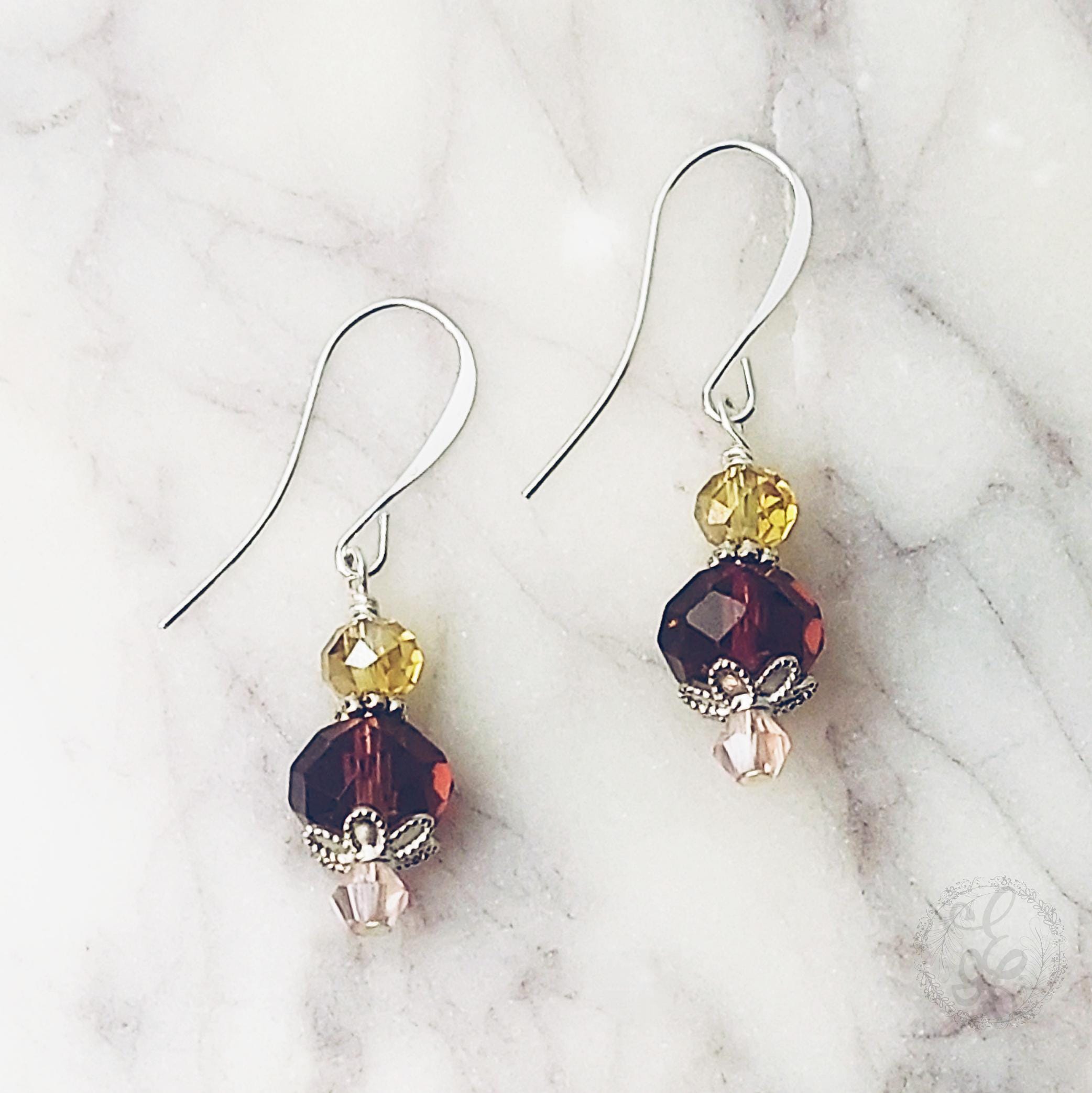 Plum Crystal Dangle Earrings | Artisan Earrings in Copper, Silver, or Bronze