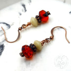 Grenadine Red Dangle Earrings with Antique Copper Finish, Mother's Day Gift for Her