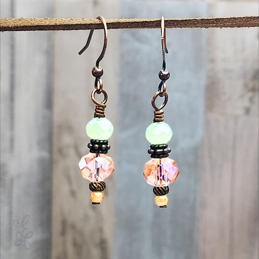 Vintage Inspired Artisan Dangle Earrings with Faceted Crystal Beads