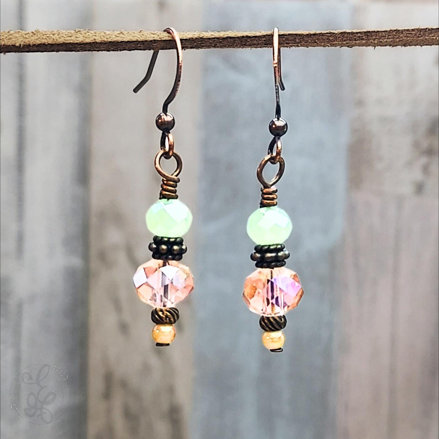 Vintage Inspired Artisan Dangle Earrings with Faceted Crystal Beads