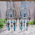 Arrow Boho Chandelier Earrings with Silver Finish and Blue Beads, gifts for woman