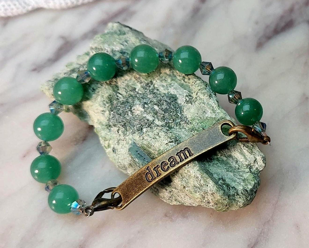 Green Aventurine Gemstone Bracelet with Dream Charm for Women, gift for friend
