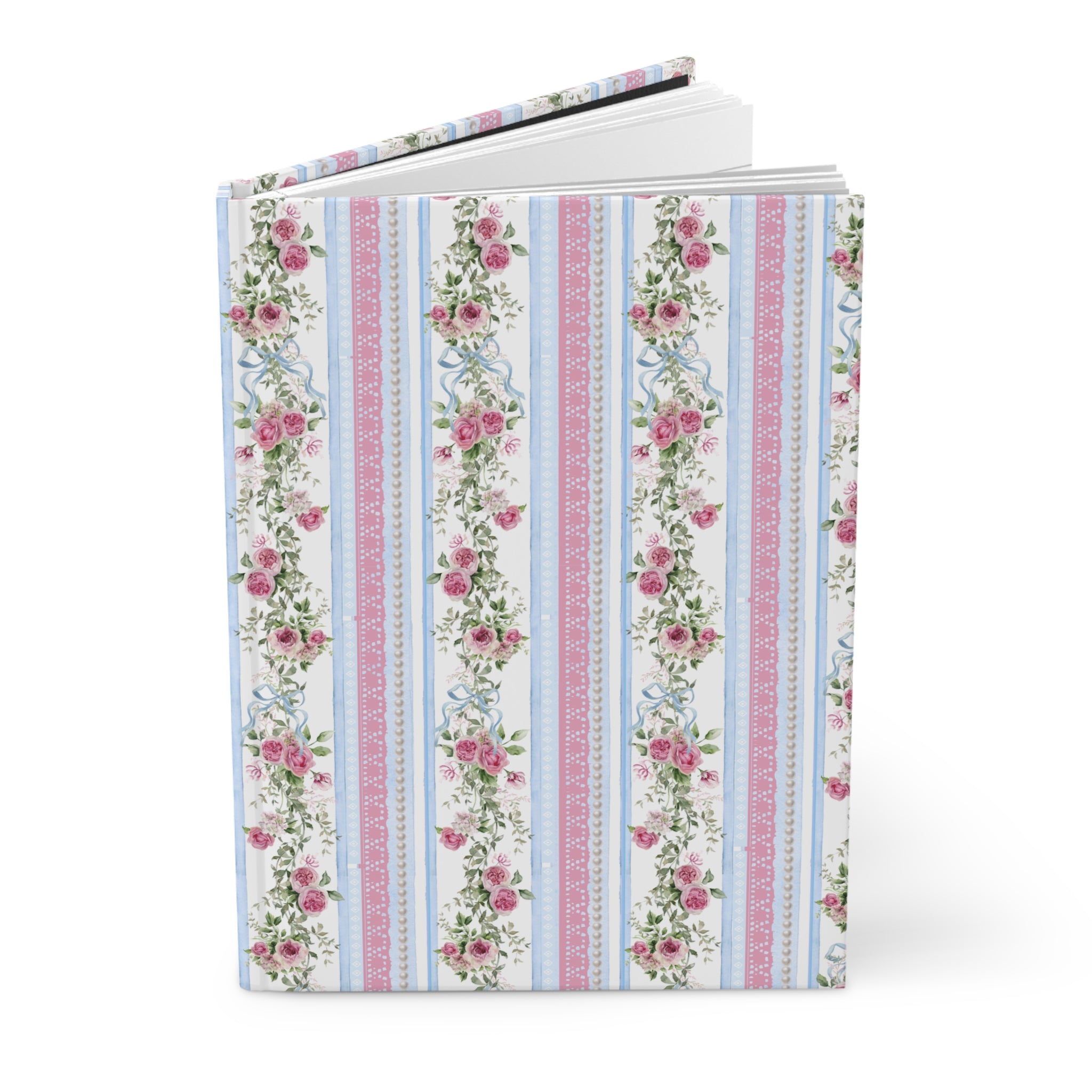 Floral Stripe Hardcover Journal — Vintage Rose Pattern Notebook