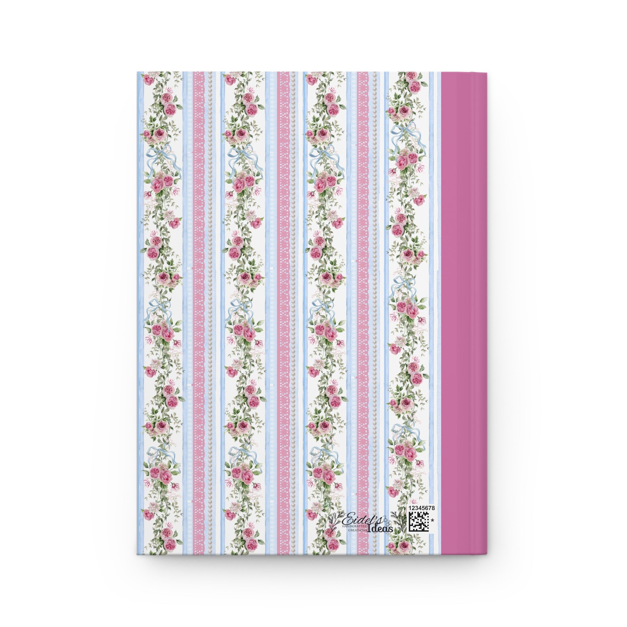 Pink Floral Stripe Hardcover Journal — Vintage Rose Pattern Notebook