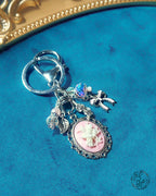 Pink Butterfly Cameo Purse Charm – Wire Wrapped Beads, Rose & Bow Accents