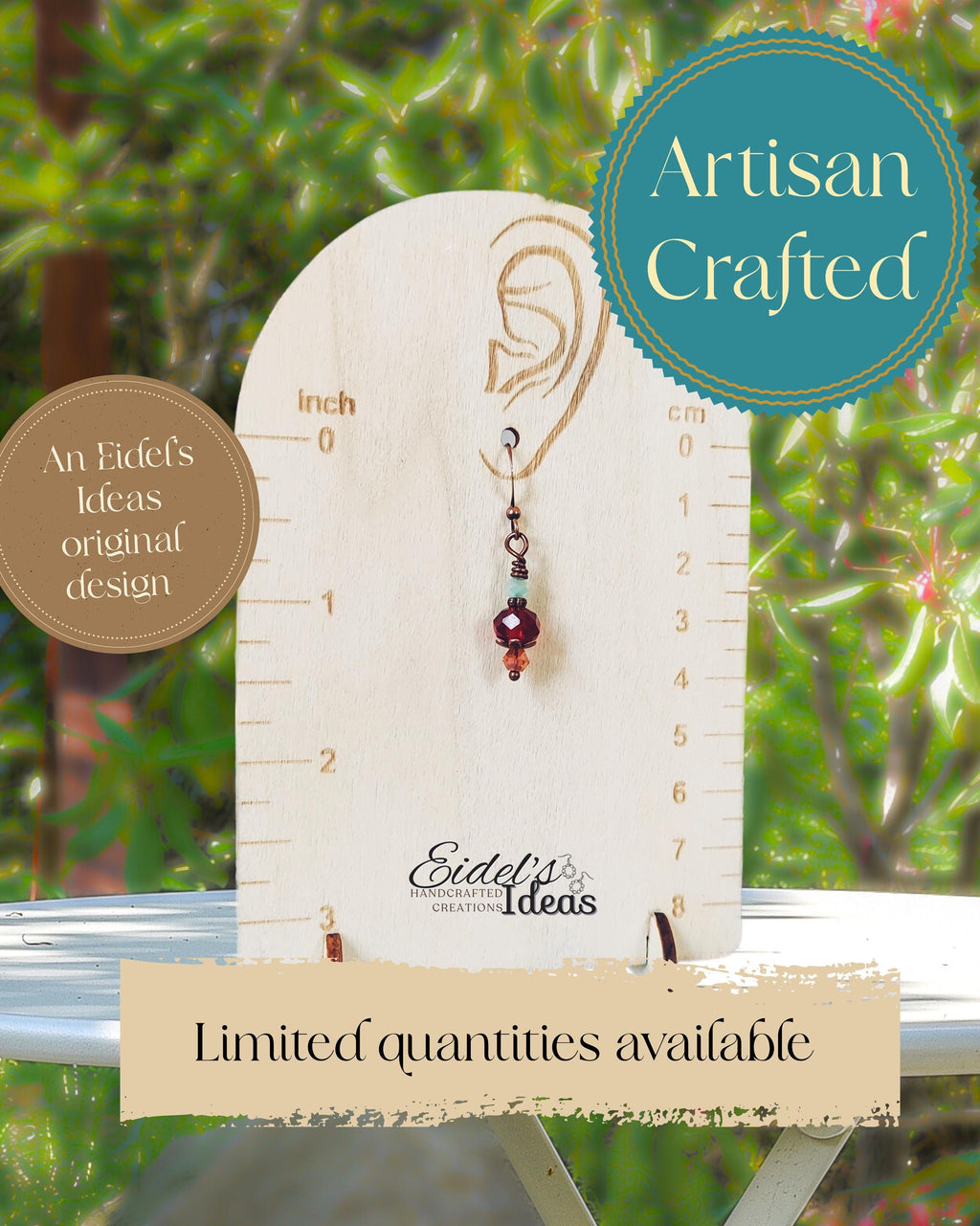 Mediterranean Summer Earrings – Vintage-Inspired Crystal & Copper Dangle Earrings – Artisan Pale Blue and Garnet Red Jewelry Gift