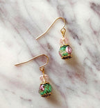 Green and Pink Crystal Earrings Rose dangle earrings gifts for her lampwork rose beads