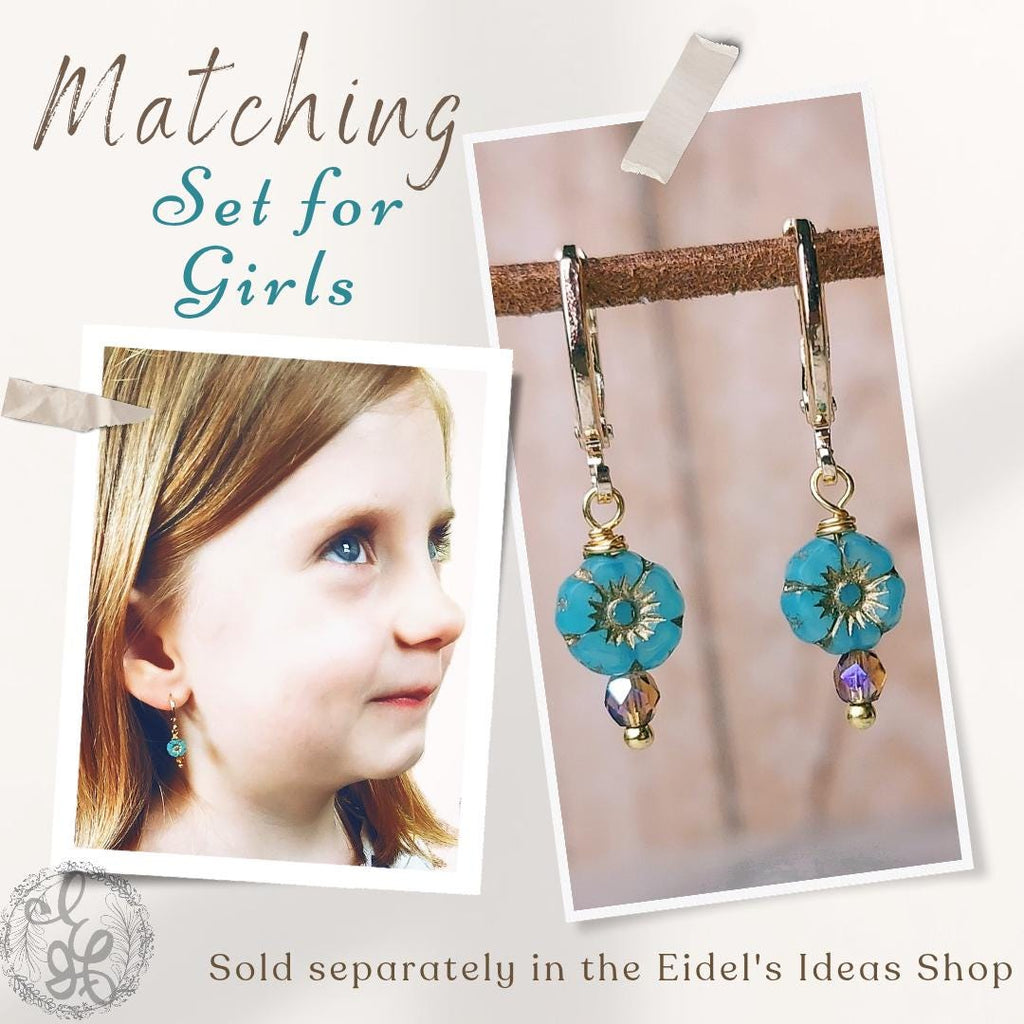 Boho Copper and Czech Glass Dangle Earrings with Tortoiseshell Focal and Flower Accent, Handmade Artisan Jewelry