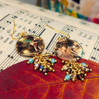 Brown and Cream Disc Earrings with Cluster Drop - Tortoise Shell Acetate Dangle Earrings