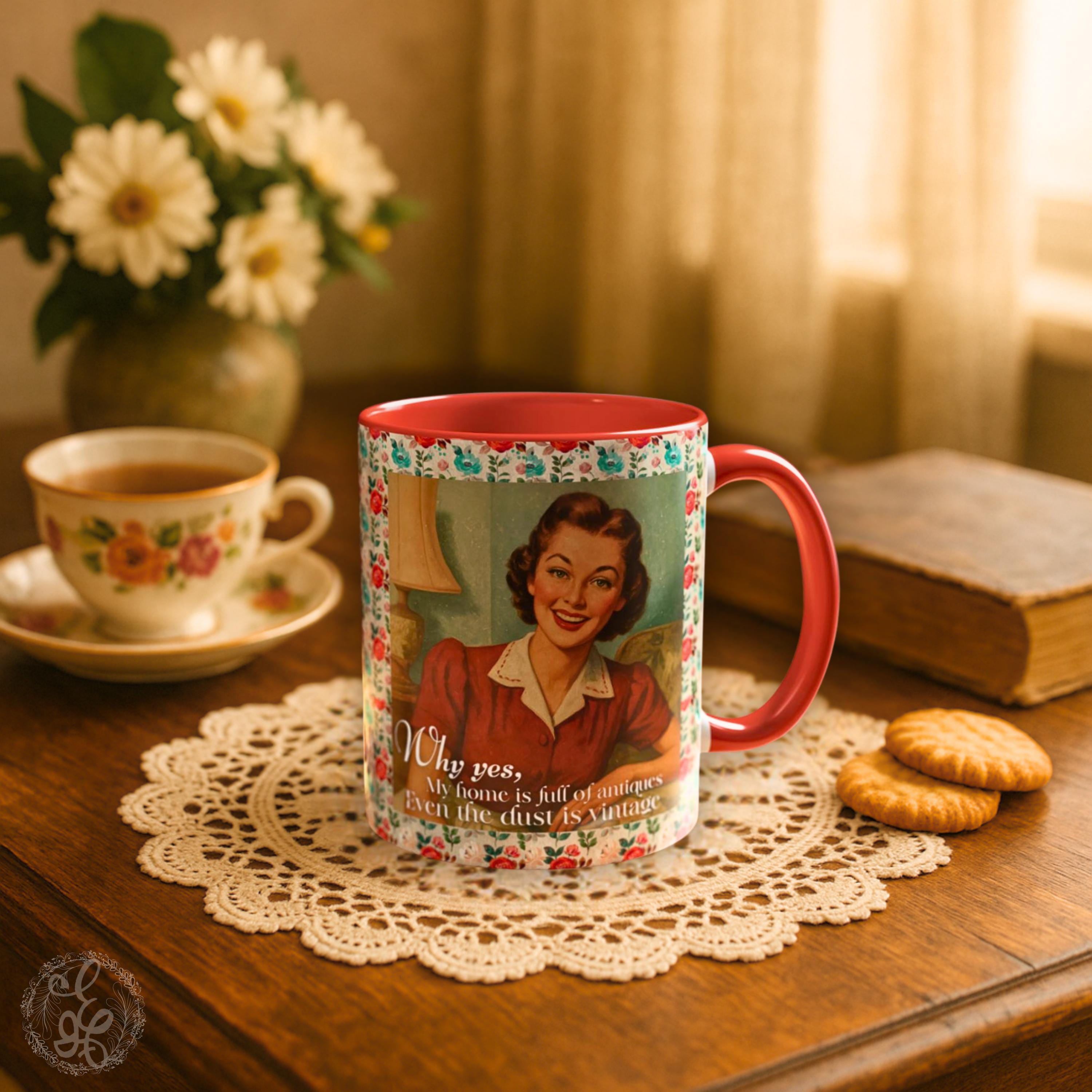 Retro Coffee Mug – “Even the Dust is Vintage” – Funny 1950s Homemaker Design – Gift for Antique Lovers