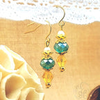 Daffodil Yellow and Teal Earrings with Gold Finish, Spring Earrings, Gift for her, Vintage Style Jewelry