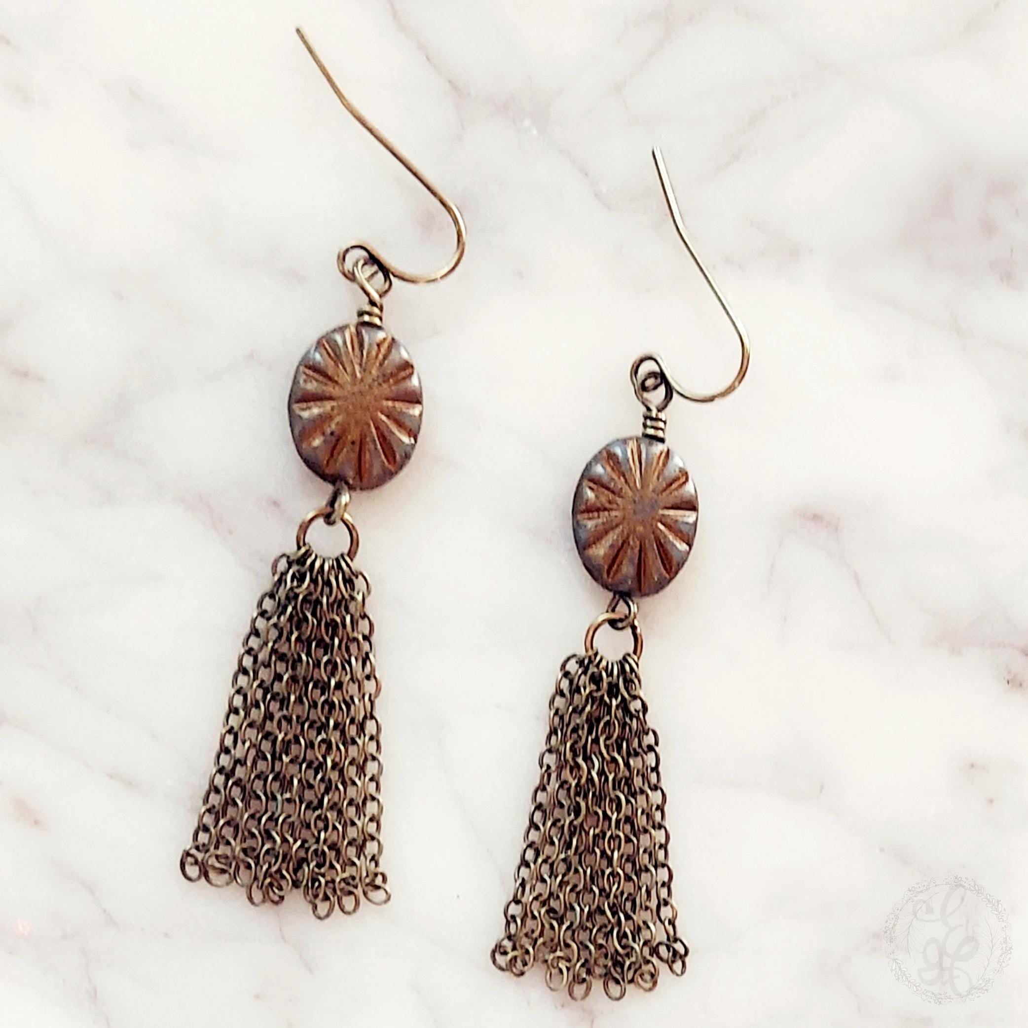 Boho Starburst Earrings with Chain Tassel – Artisan Dangle Jewelry