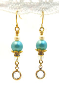 Elegant Gold and Robin’s Egg Blue Pearl Drop Earrings – Classic and Timeless Design