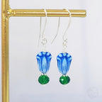 Blue Tulip & Green Crystal Earrings – Blooms in Copper or Silver