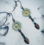 Wild Rose Gunmetal Earrings in Turquoise with Amazonite and Black Crystals: Boho Dangle Earrings for Women and Teens