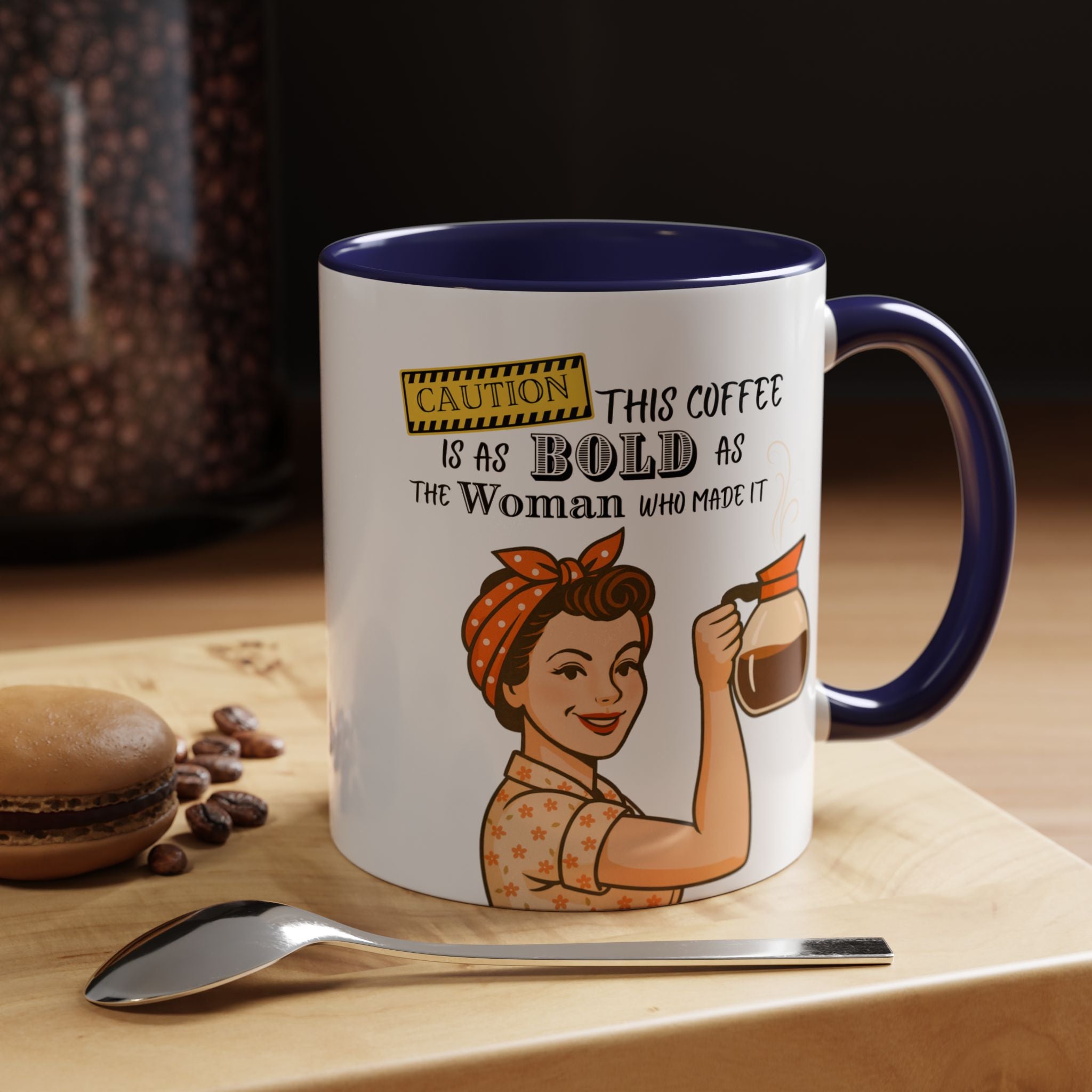 Bold Woman Coffee Mug - Caution: This Coffee is as Bold as the Woman Who Made It, Rosie the Riveter, 11oz 15oz Mug, Fun Gift for Her, Retro