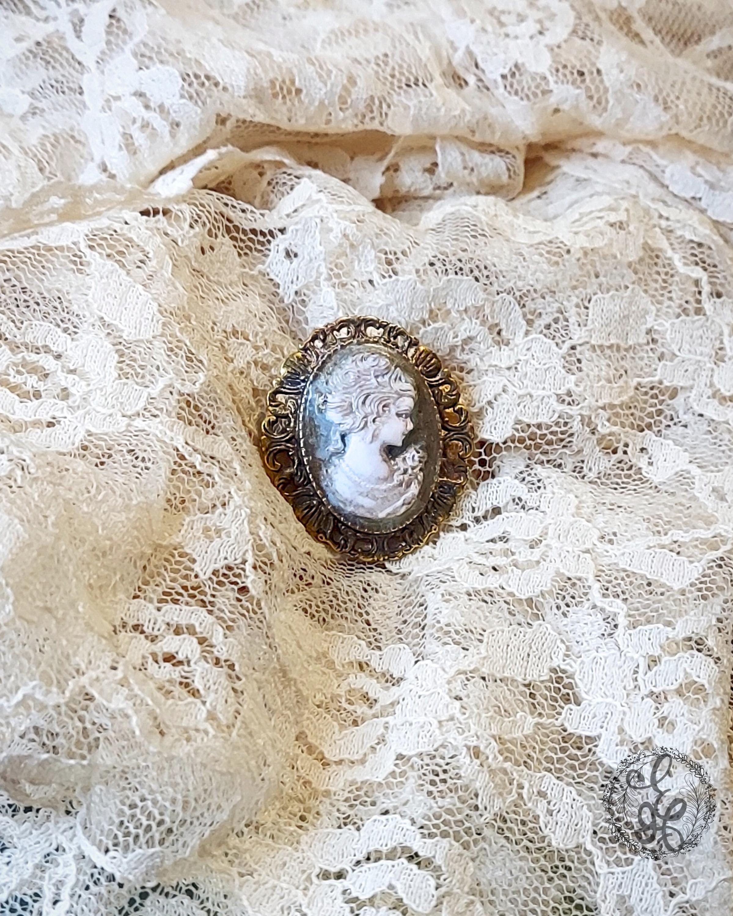 Handcrafted Antique Brass Cameo Brooch – Vintage Style Distressed Pin for Coats, Hats, or Scarves – Victorian Inspired Gift for Her