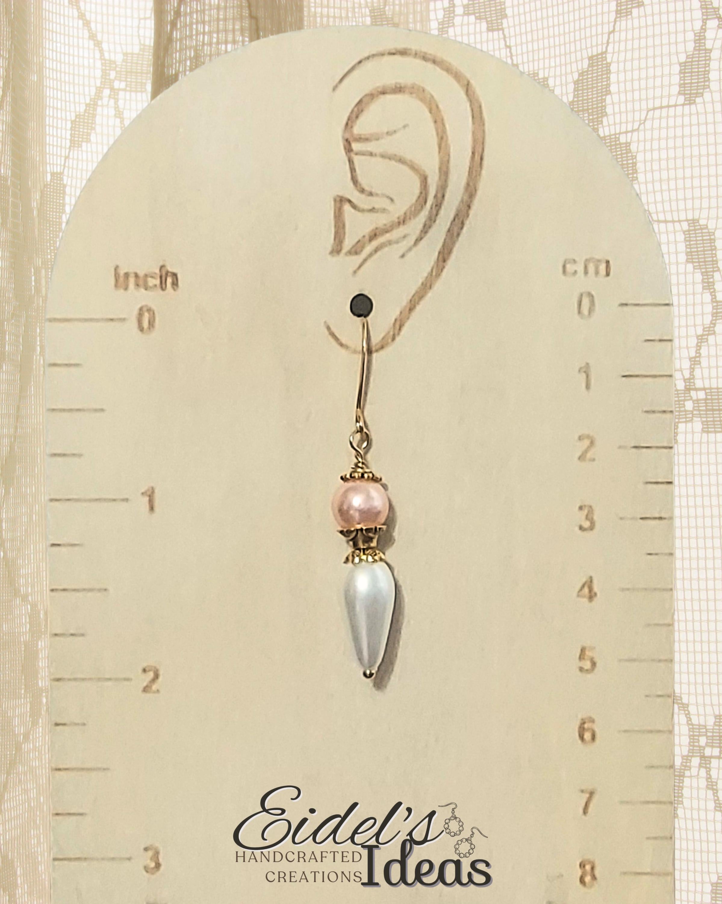 Petal Pink & White Glass Pearl Drop Earrings – Gold Plated Hypoallergenic Hooks – Vintage Style Dangle Earrings – Eidel’s Ideas Original