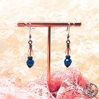 Peacock Blue and Peach Crystal Earrings | Antique Copper Wire Wrapped | Vintage Oil Lamp Inspired