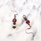 Victorian-Inspired Dangle Earrings – Red Crystal & Antique Copper