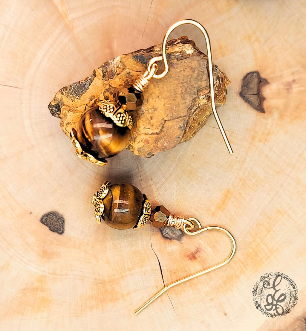 Tiger's Eye Earrings Gold Plated – Handmade Dangle Earrings – Hypoallergenic Gemstone Jewelry Gift for Her