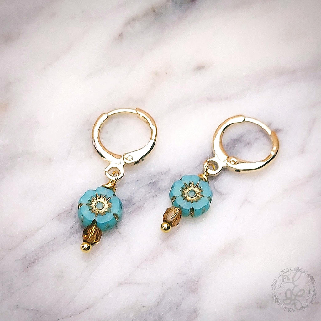 18k Gold Huggie Hoop Flower Earrings for Girls