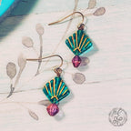 Mermaid Shell Earrings – Teal & Purple Czech Glass Dangle Earrings – Hypoallergenic Brass Hooks – Eidel’s Ideas Original