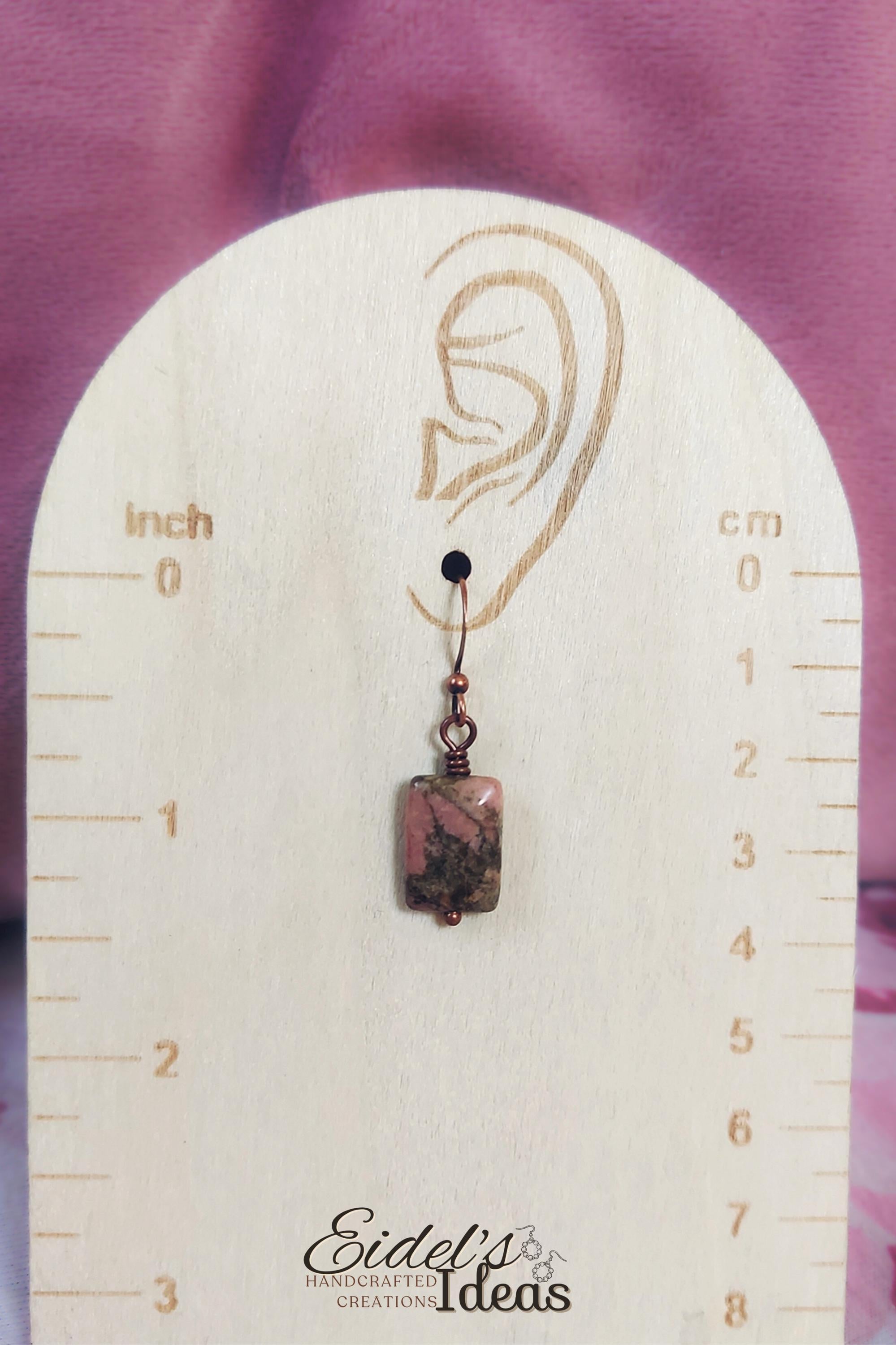Handcrafted Rhodonite & Antique Copper Earrings – Wire Wrapped Original Design