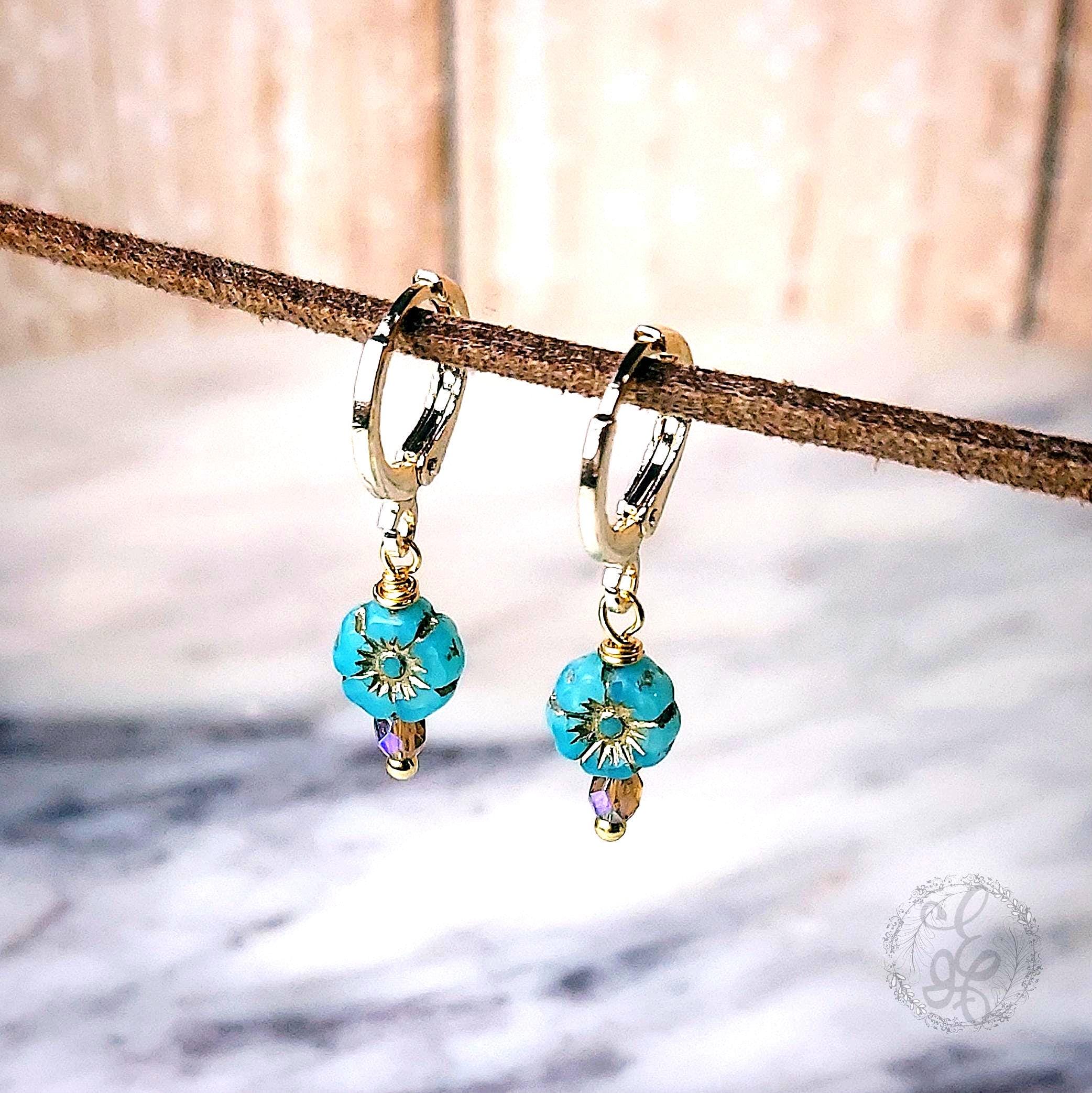 18k Gold Huggie Hoop Flower Earrings for Girls