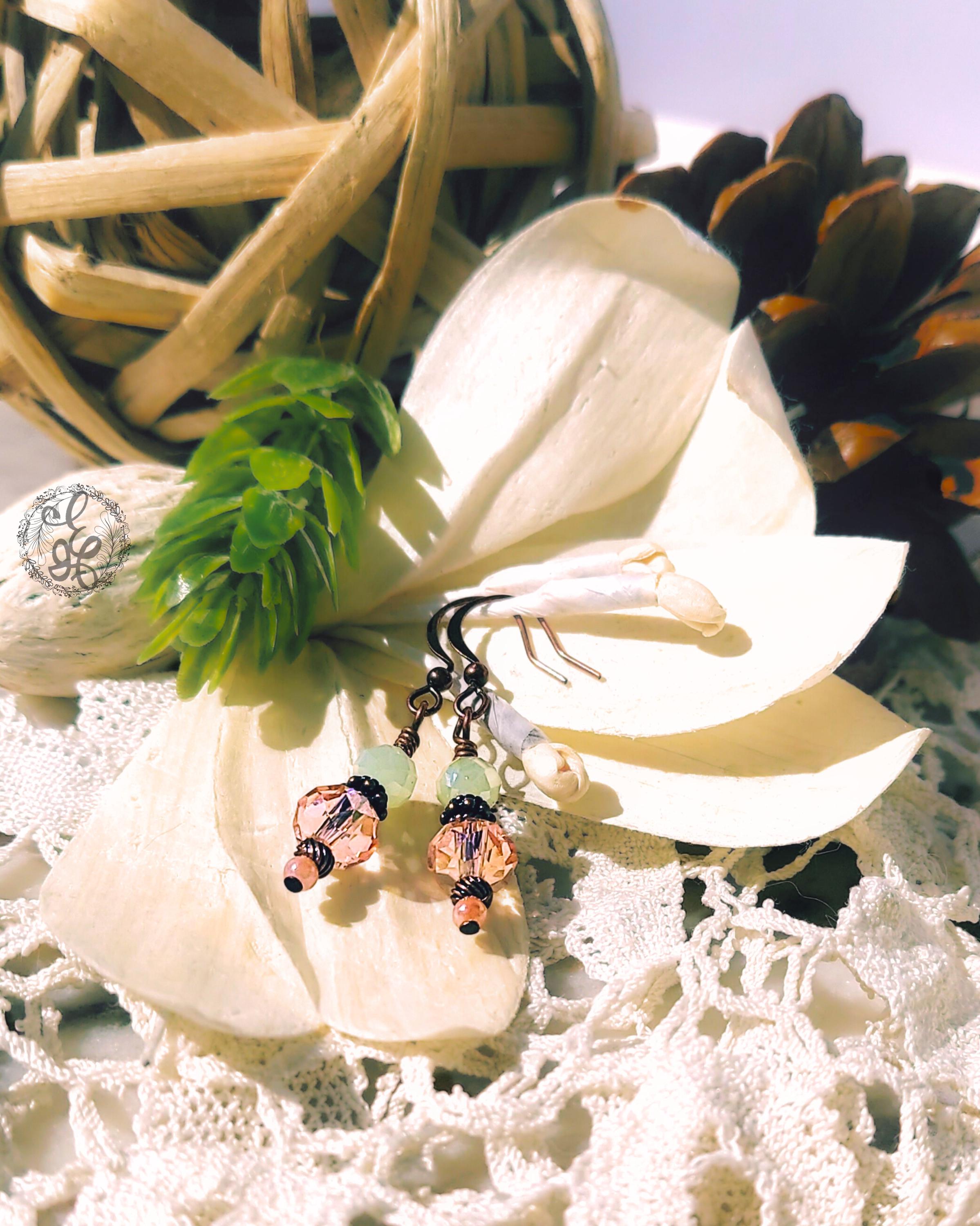 Vintage Inspired Artisan Dangle Earrings with Faceted Crystal Beads
