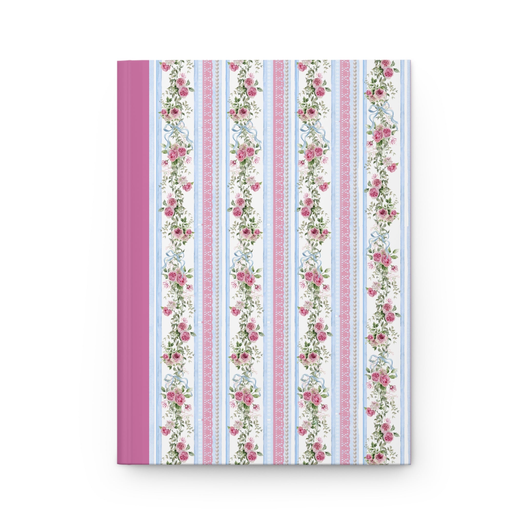 Pink Floral Stripe Hardcover Journal — Vintage Rose Pattern Notebook
