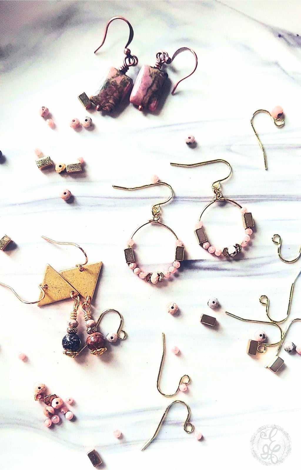 Handcrafted Rhodonite & Antique Copper Earrings – Wire Wrapped Original Design