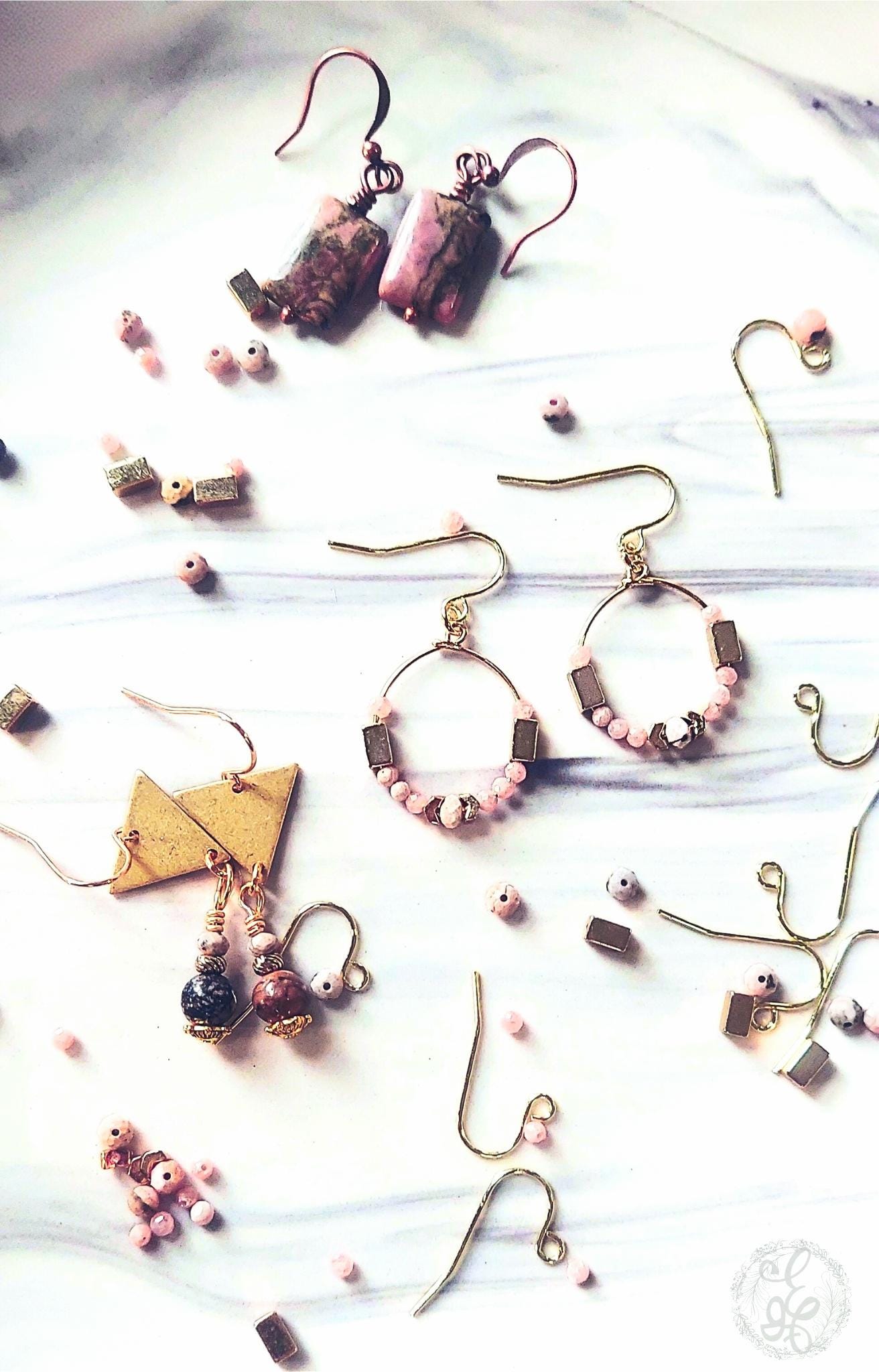 Handcrafted Rhodonite & Antique Copper Earrings – Wire Wrapped Original Design