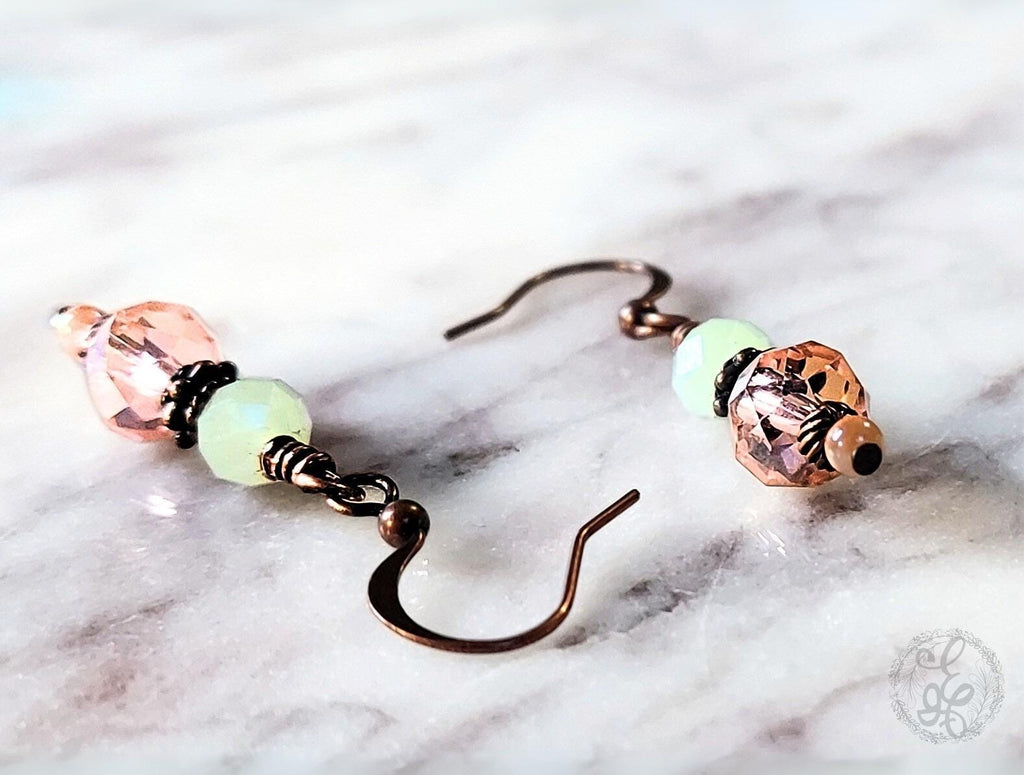 Vintage Inspired Artisan Dangle Earrings with Faceted Crystal Beads