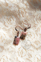 Handcrafted Rhodonite & Antique Copper Earrings – Wire Wrapped Original Design