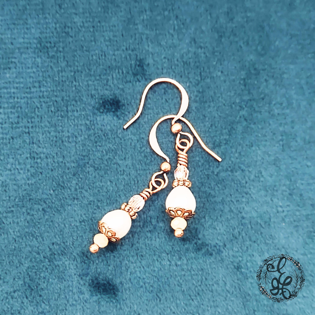 Freshwater Pearl Drop Earrings – Antique Copper & Czech Glass – Hypoallergenic, Vintage-Inspired Dangle Earrings