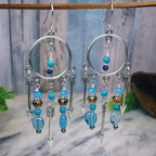 Arrow Boho Chandelier Earrings with Silver Finish and Blue Beads, gifts for woman