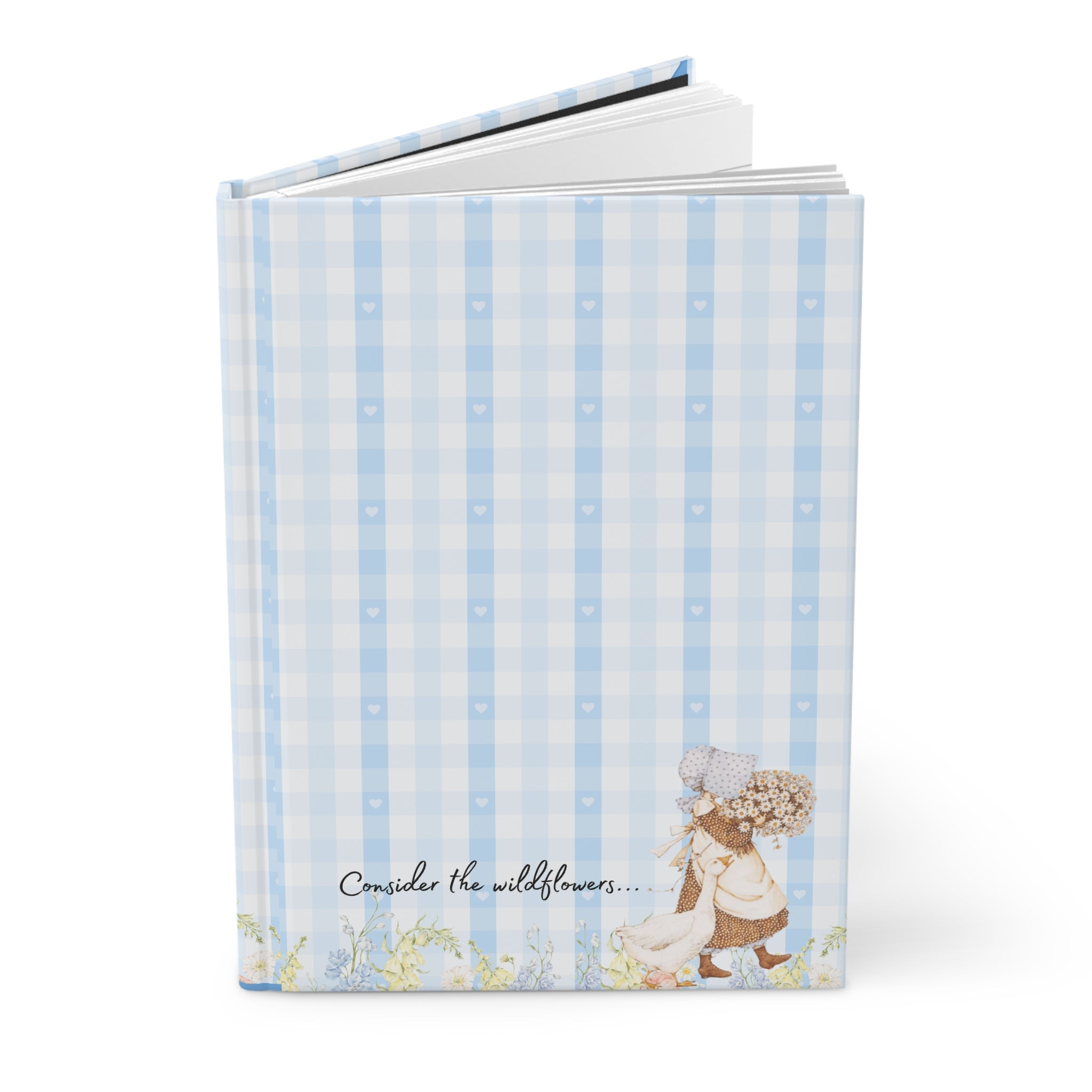 Hardcover Journal — 'Consider the Wildflowers' Blue Gingham Floral Notebook