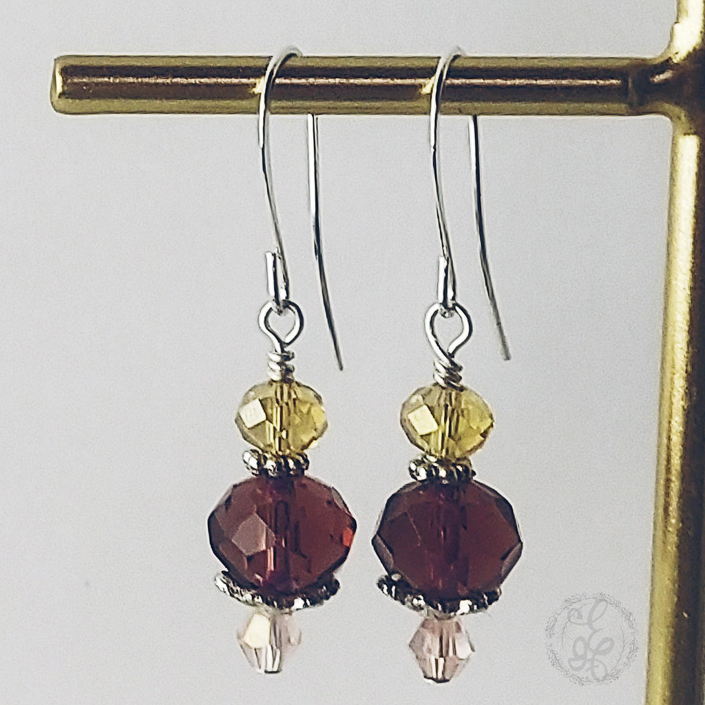 Plum Crystal Dangle Earrings | Artisan Earrings in Copper, Silver, or Bronze
